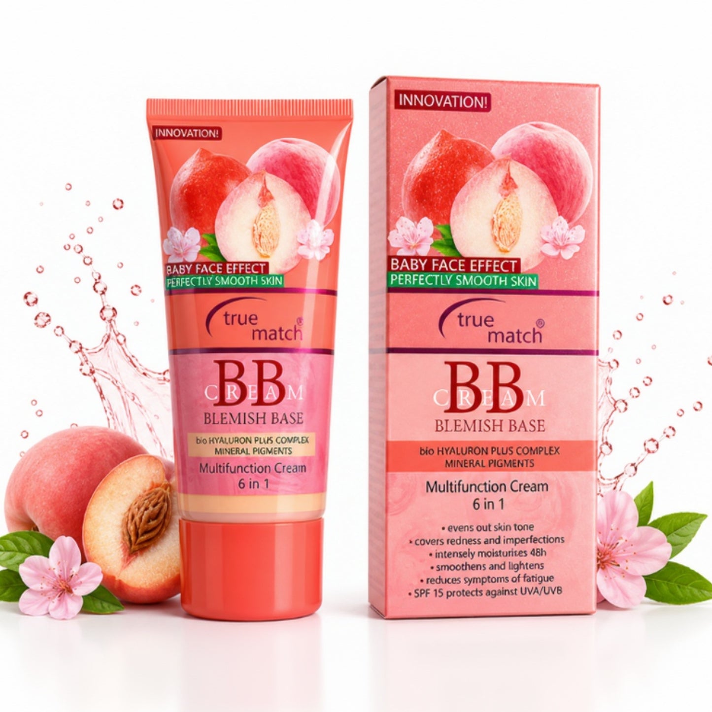True Match BB Cream 6-in-1 Blemish Base SPF15 – Peach Edition | Baby Face Effect | Zeenora Pakistan