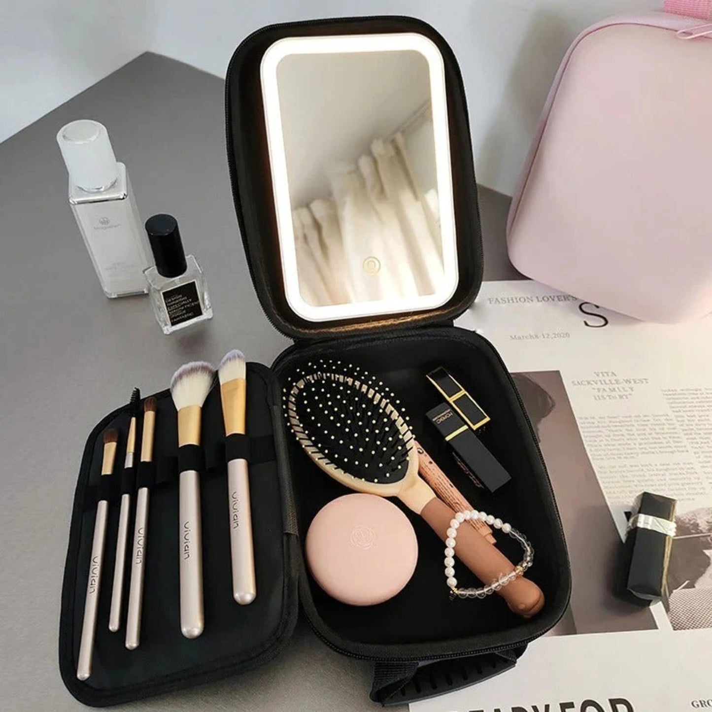 Premium Travel Makeup Bag with LED Light Mirror | Smart Cosmetic Organizer Case