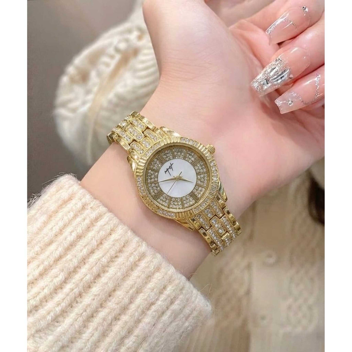 Luxury Full Diamond Rose Gold Watch for Girls