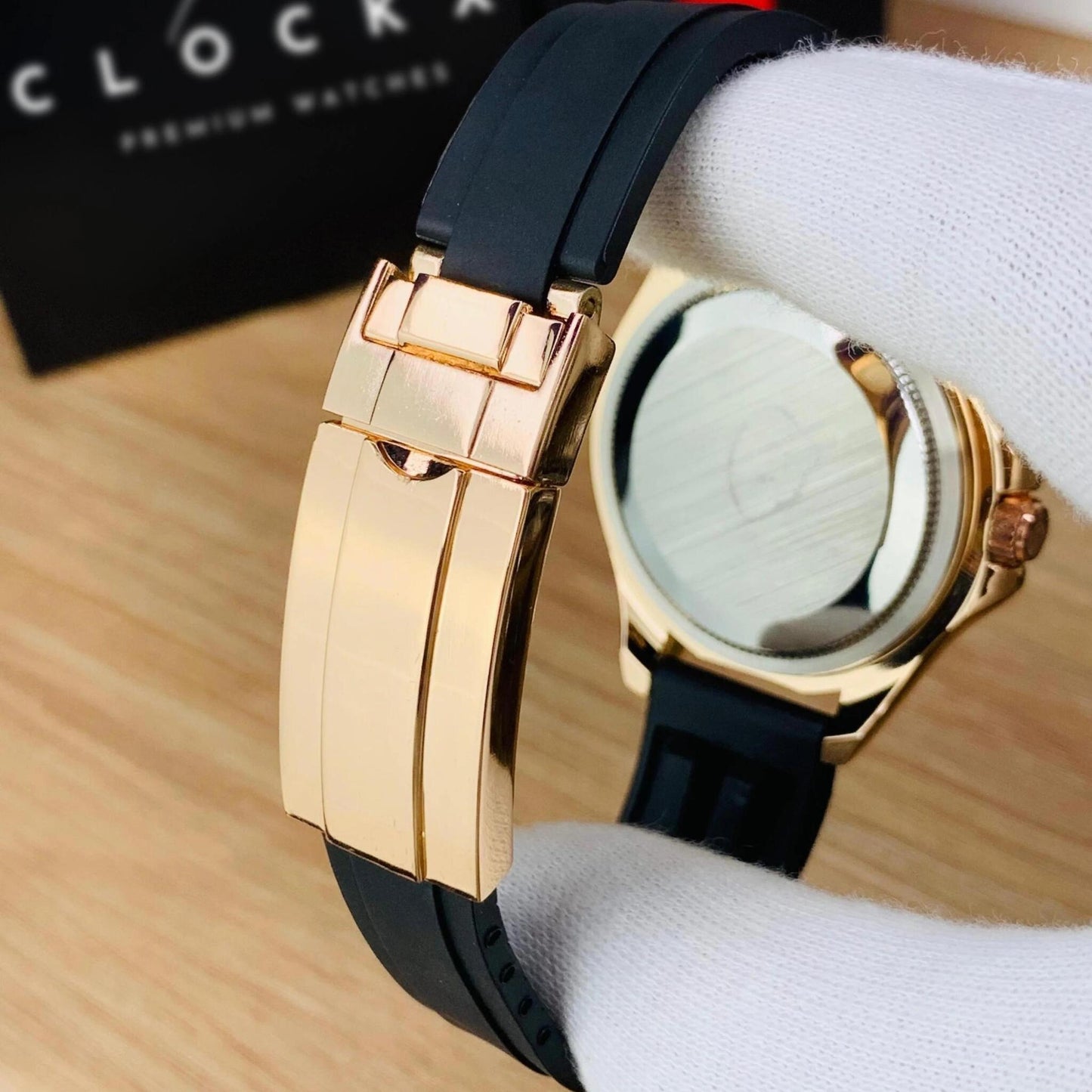 Luxury Rolex Submariner Rose Gold Case with Black Dial & Rubber Strap