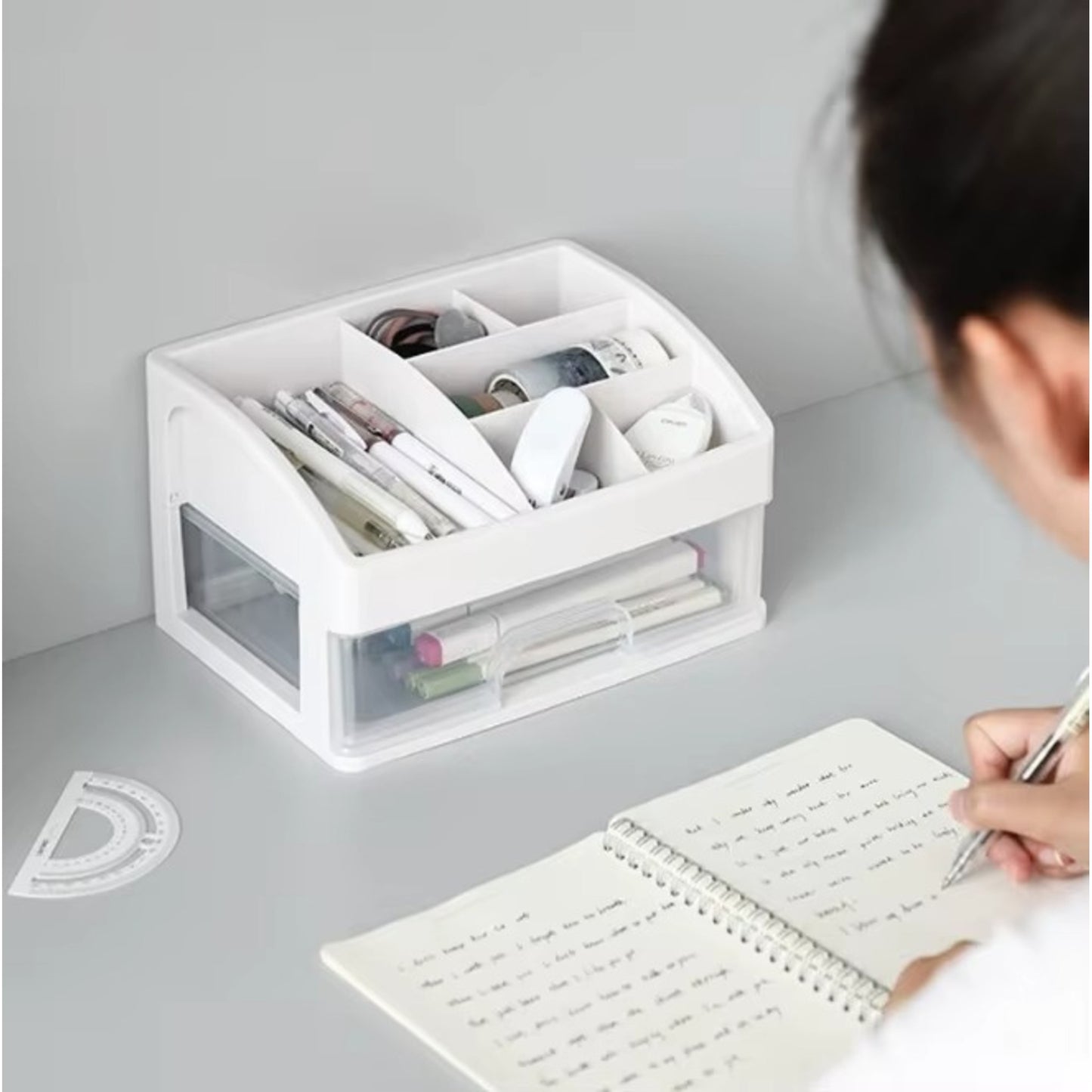 Multi-Functional Desk Organizer with Drawer | Cute Stationery & Makeup Storage Box