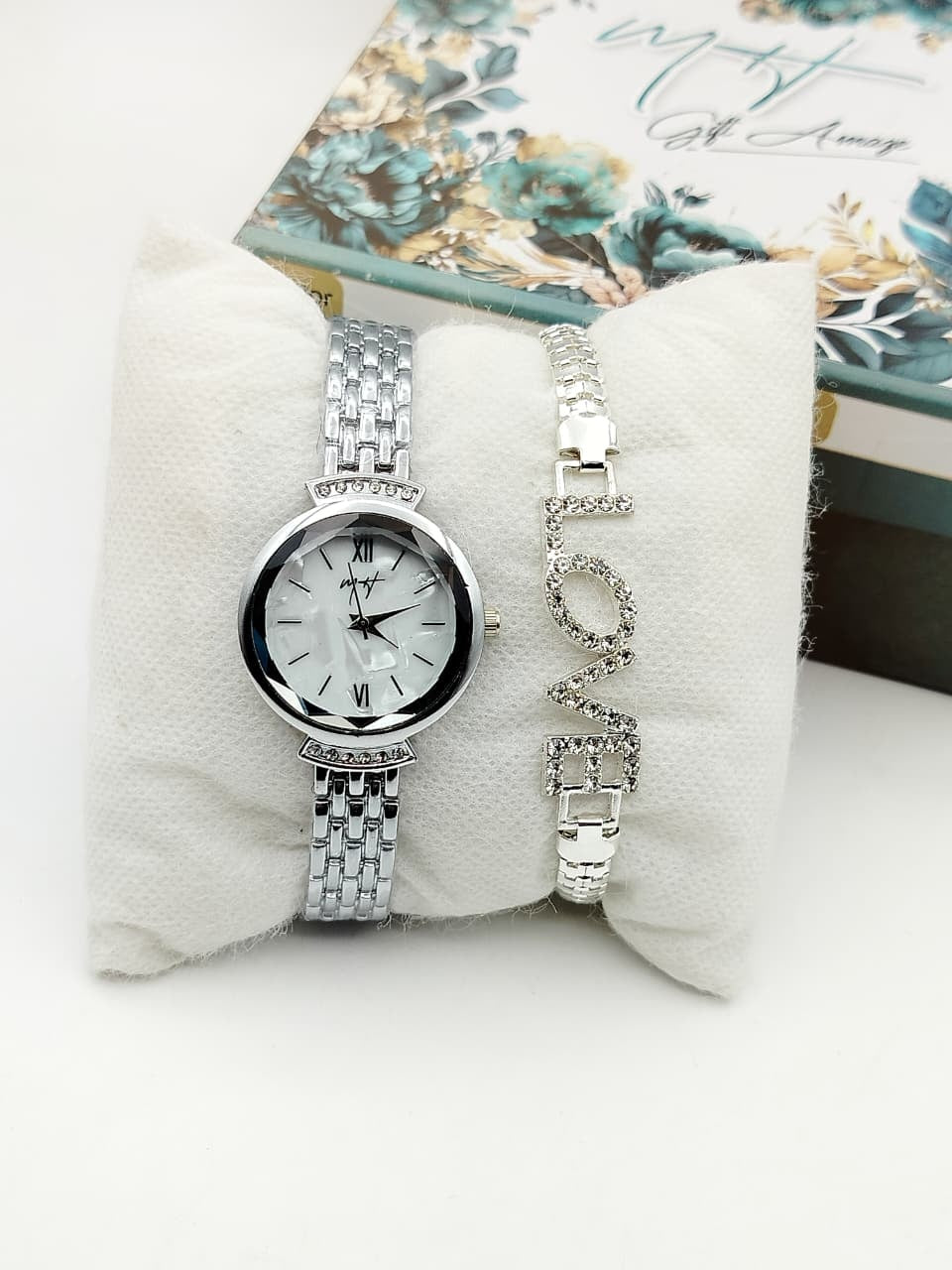 Luxury Silver Ladies Watch & Crystal Bracelet Combo | Zeenora Pakistan