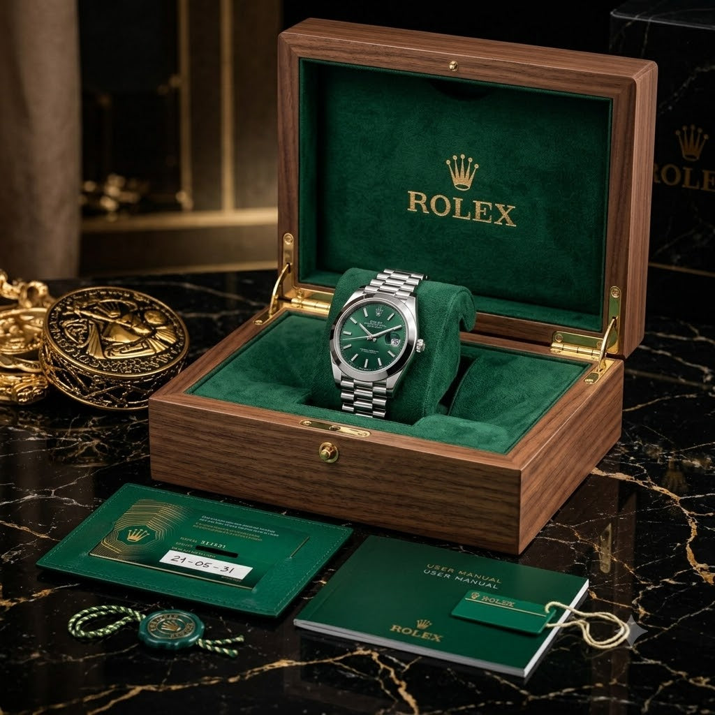 Rolex Datejust Premium Edition – Classic Green Dial Luxury Watch with Wooden Box
