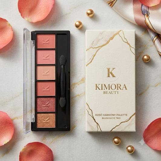 Kimora Beauty Rosé Harmony Palette – 6 Color Blush & Eyeshadow Trio Set