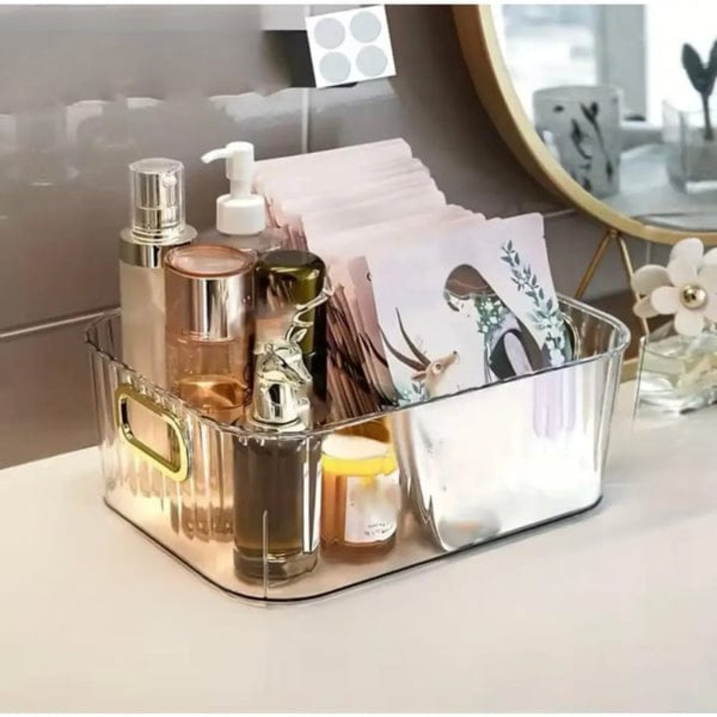 Luxury Golden Handle Cosmetic Storage Basket
