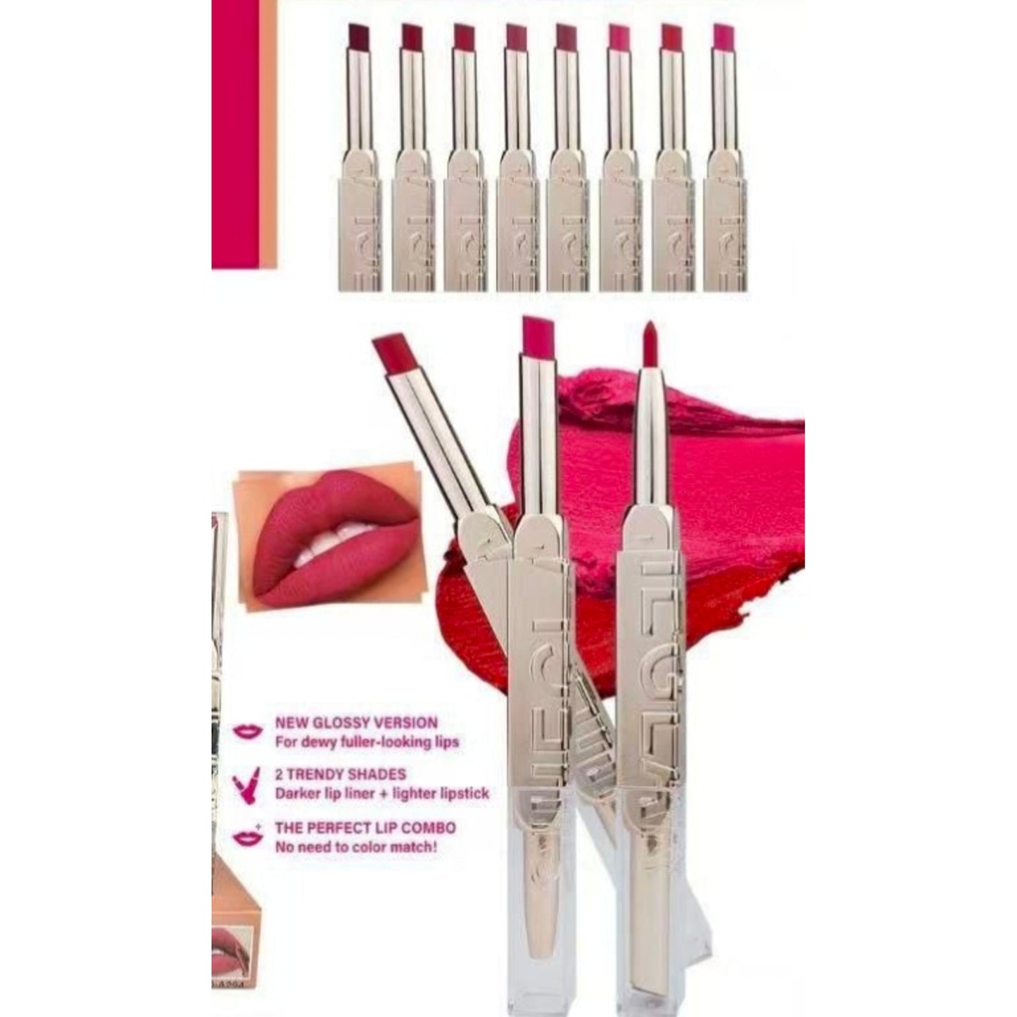 2-in-1 Double Head Lipstick & Lip Liner Pen | Glossy Matte Lip Combo (Trendy Shades)