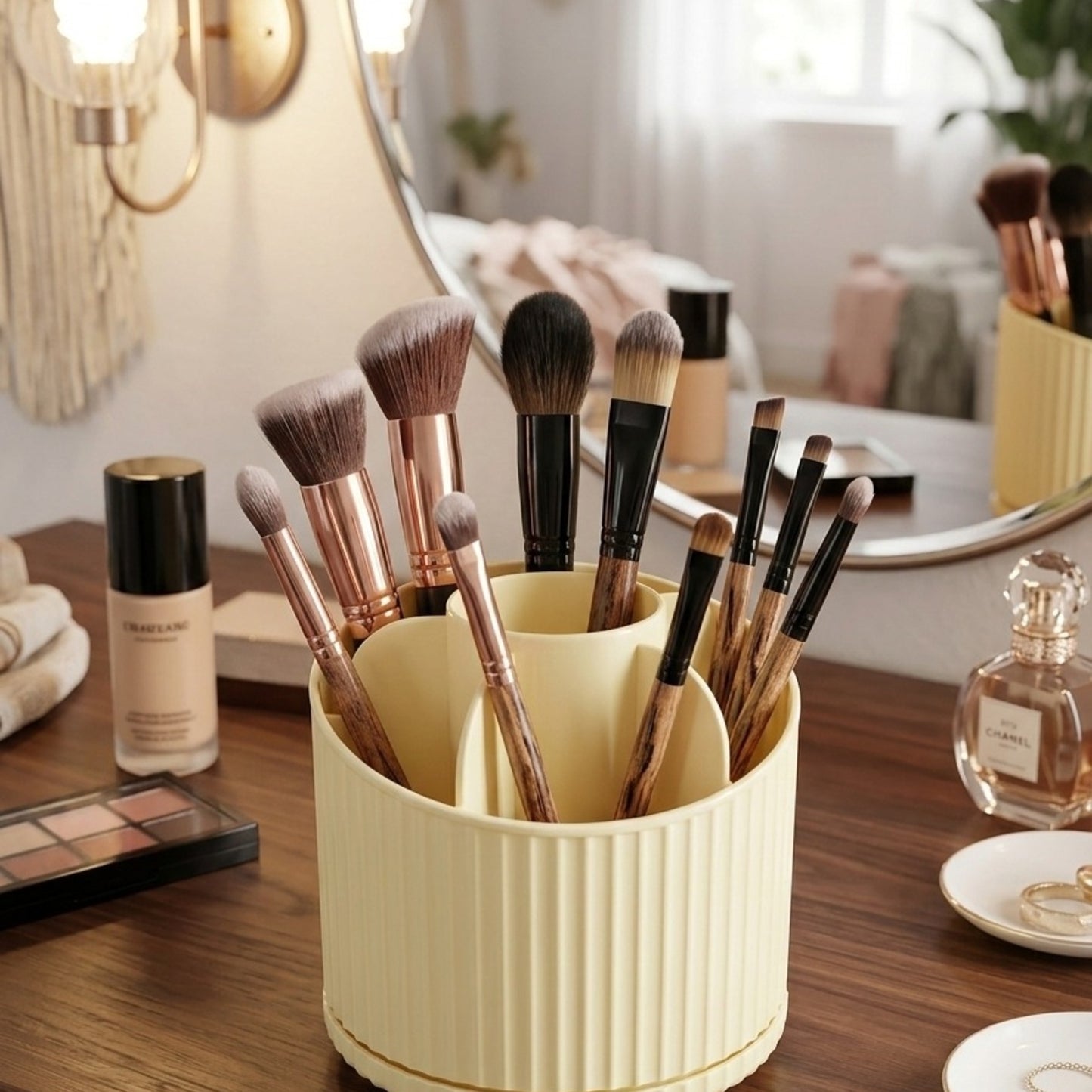 360° Rotating Makeup Brush Holder | Premium Cosmetic & Vanity Organizer