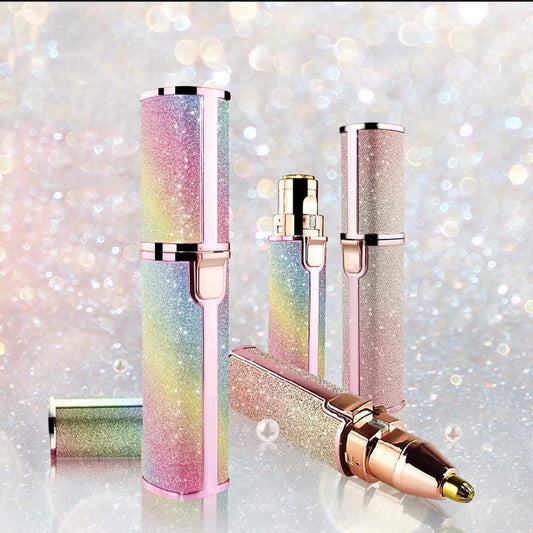 2-in-1 Ladies Eyebrow Trimmer & Face Shaver - Glitter Rainbow Design (USB Rechargeable)