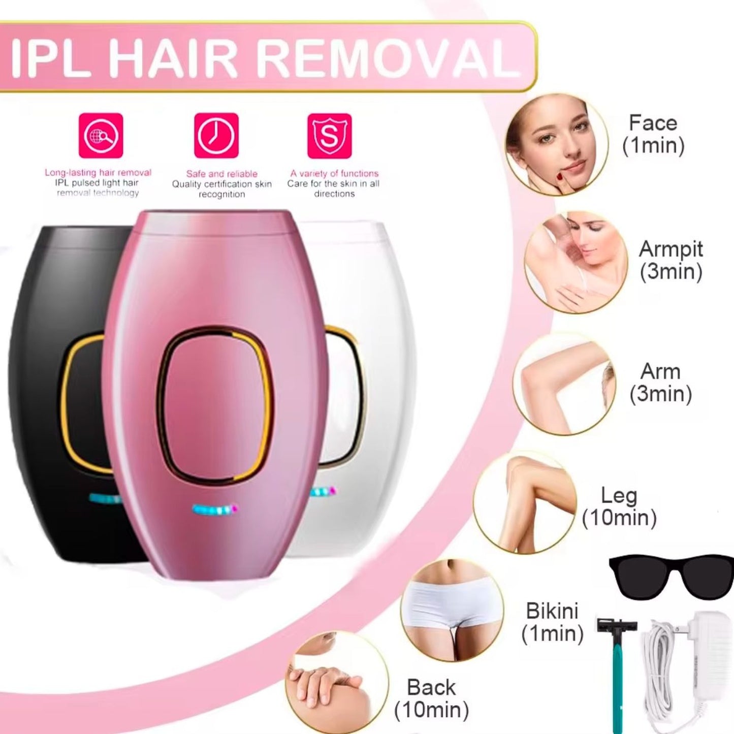 At-Home Laser IPL Hair Removal Device Professional Painless Hair Remover Kit (Rose Gold)