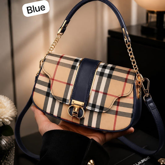 Premium Ladies Checkered Sling Bag - Elegant Classic Plaid Handbag (Brown & Beige)