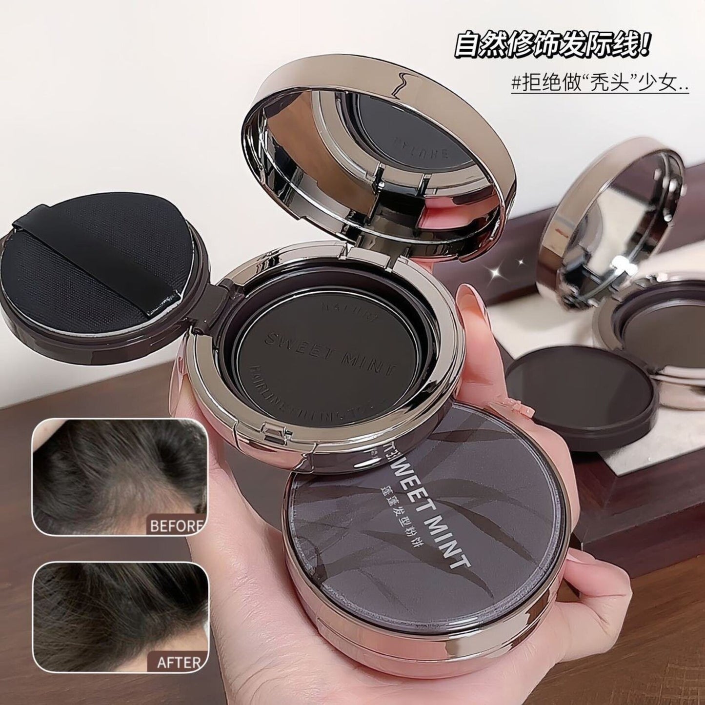SWEET MINT Hairline Powder Cushion - Black/Dark Brown