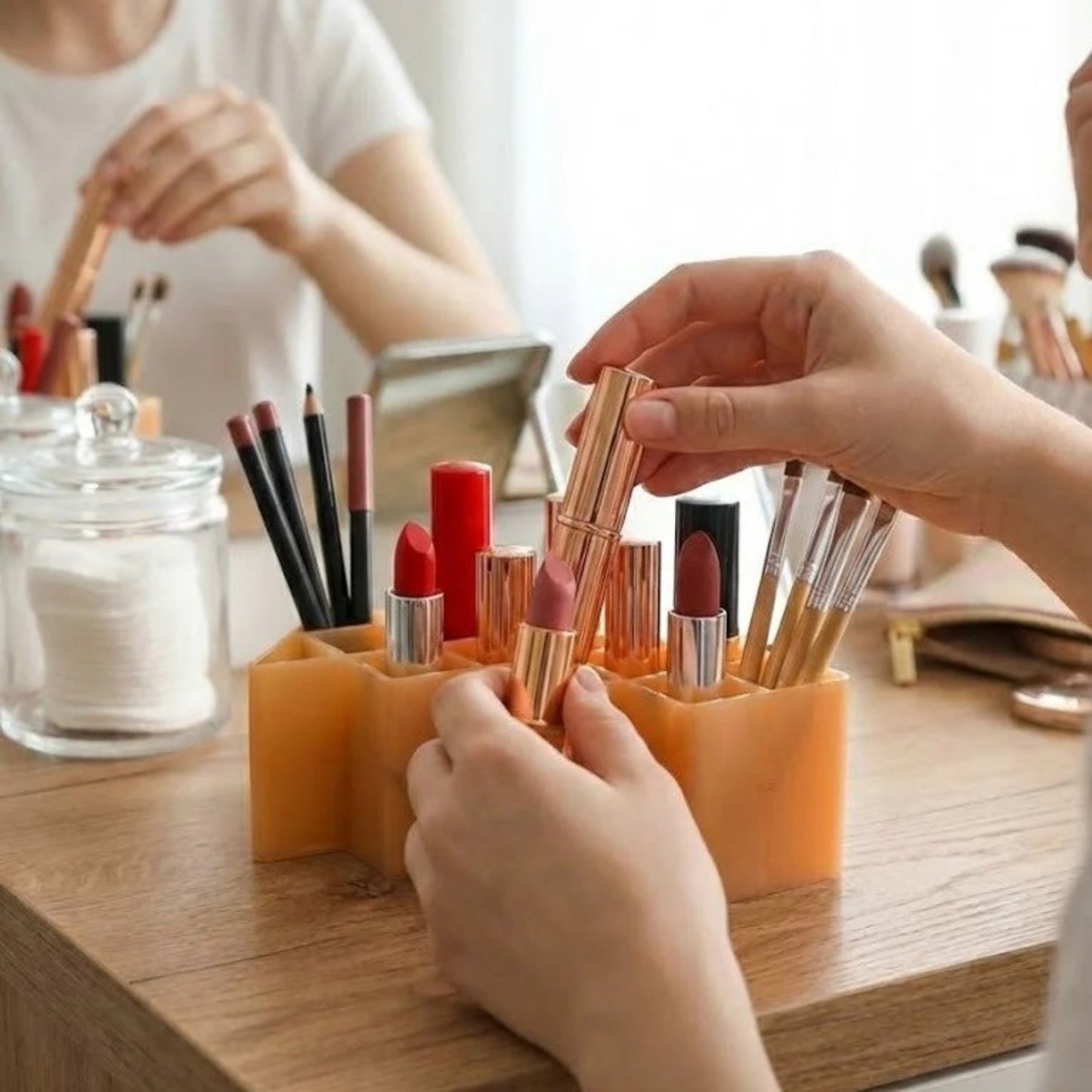 Multi-Slot Silicone Lipstick Organizer & Makeup Display Stand