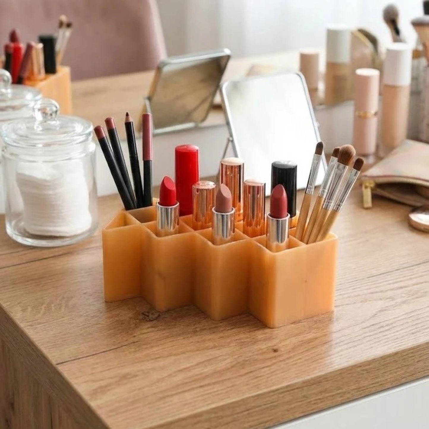 Multi-Slot Silicone Lipstick Organizer & Makeup Display Stand