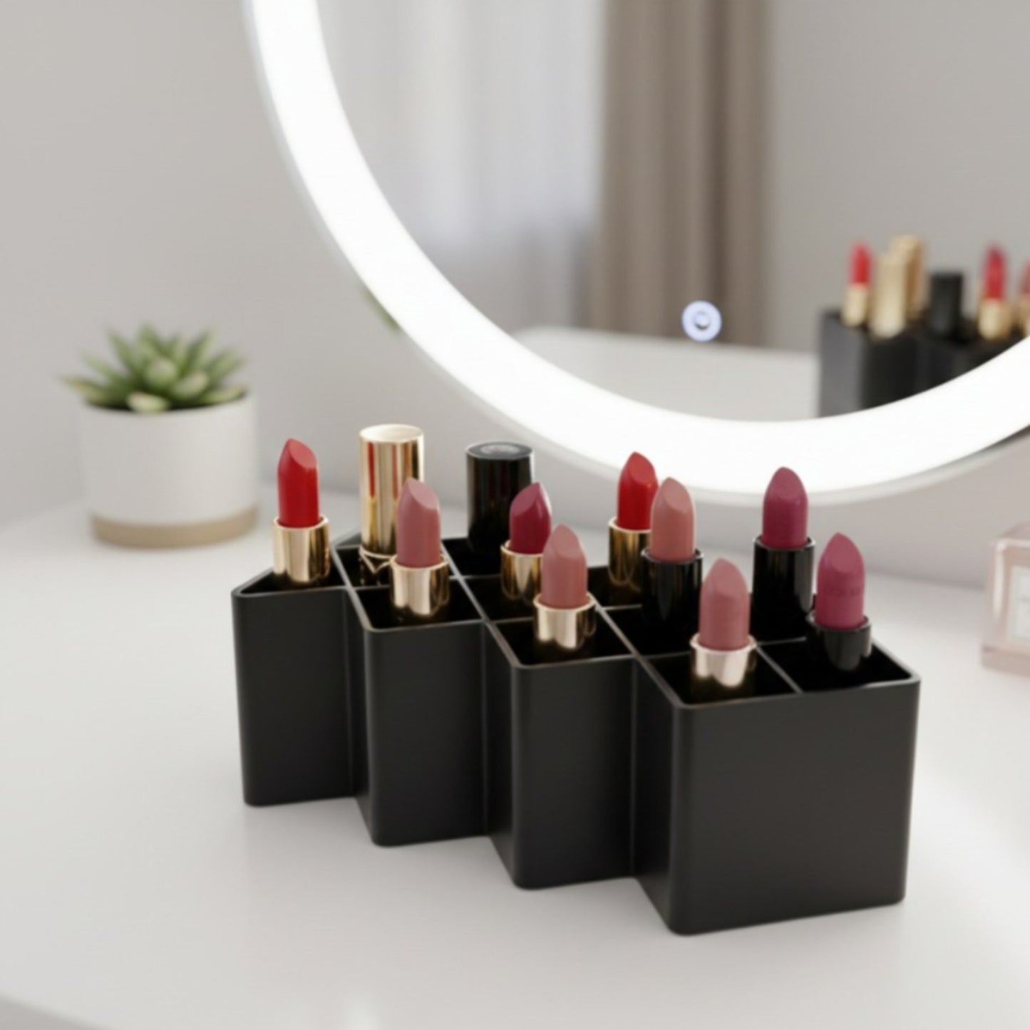 Multi-Slot Silicone Lipstick Organizer & Makeup Display Stand