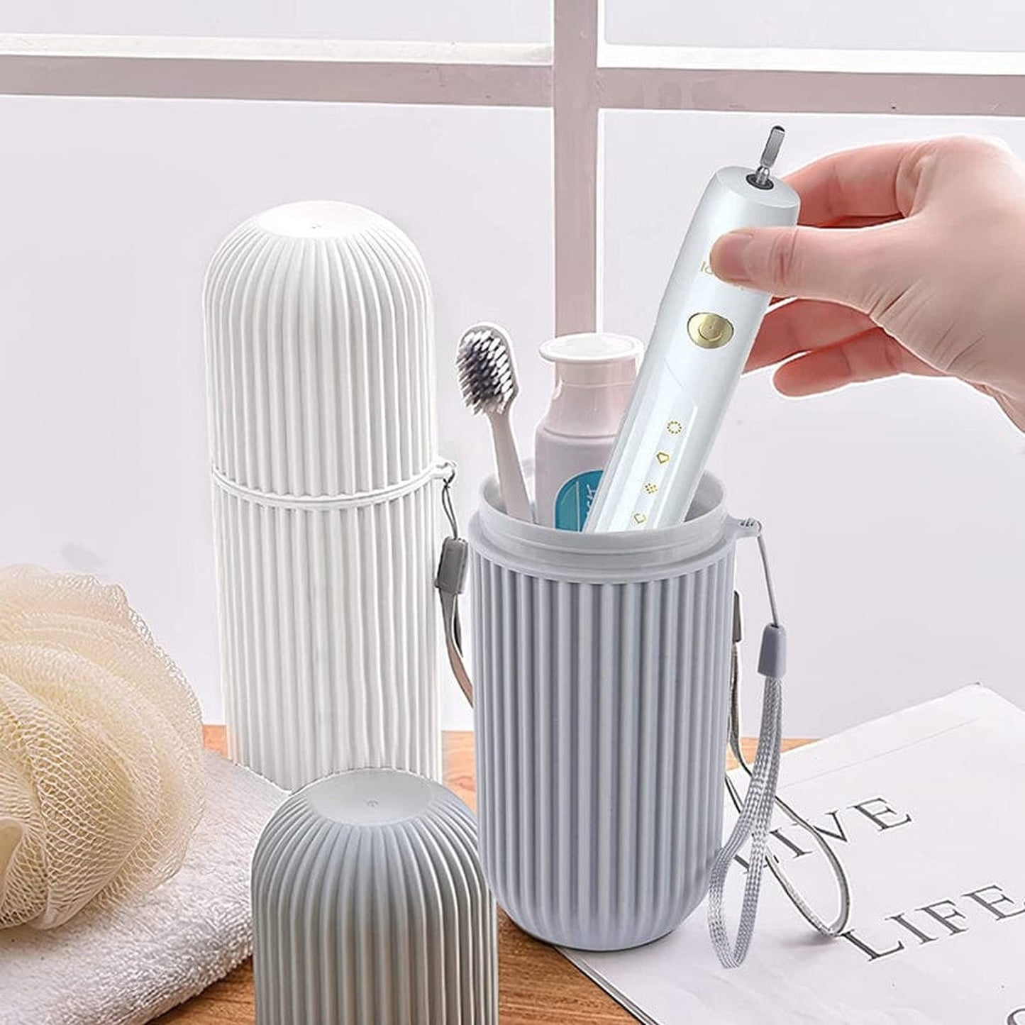 3-in-1 Travel Toothbrush Holder & Mouthwash Cup Organizer | Zeenora