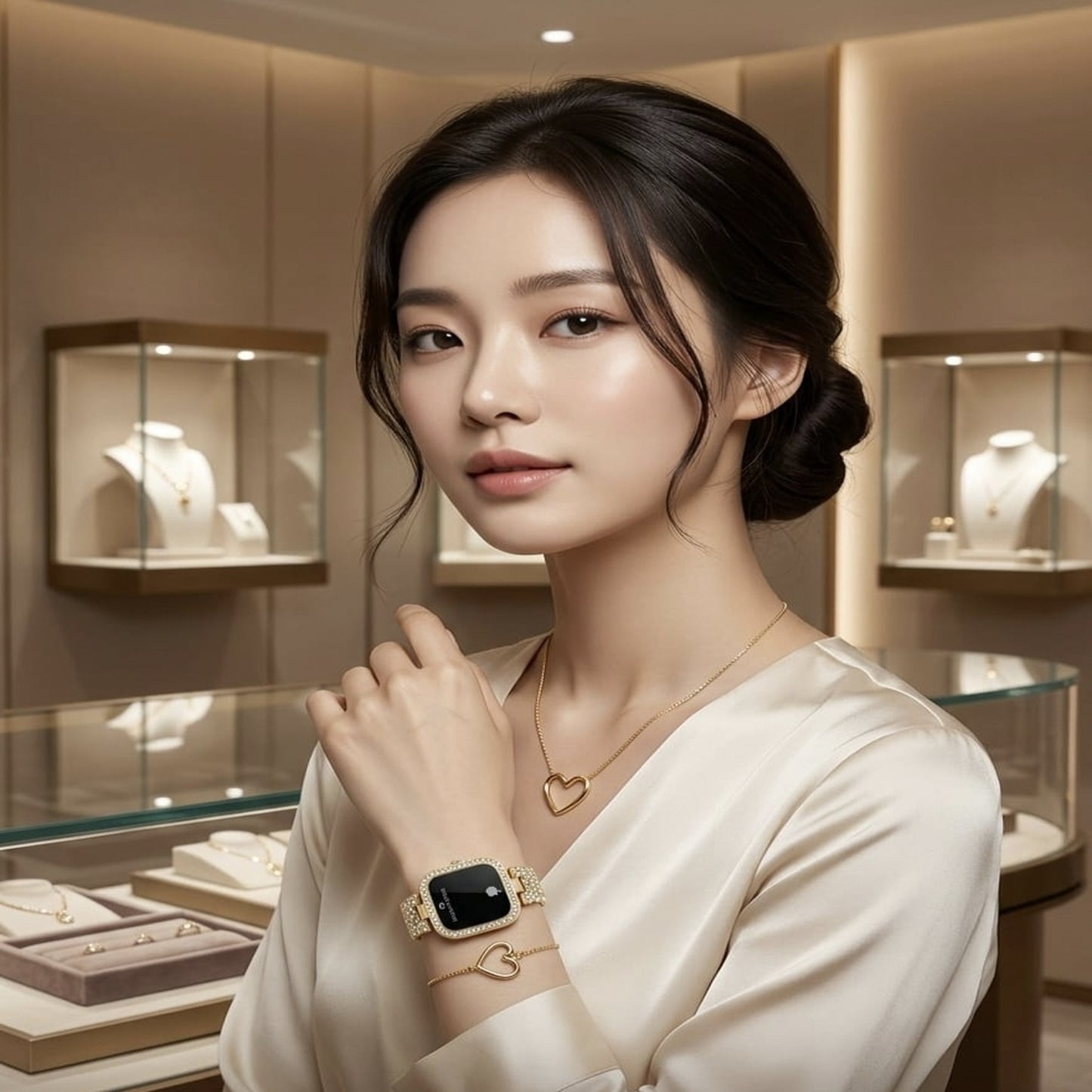 Heart Jewelry Set & Diamond Smart Watch Combo Gift | Zeenora