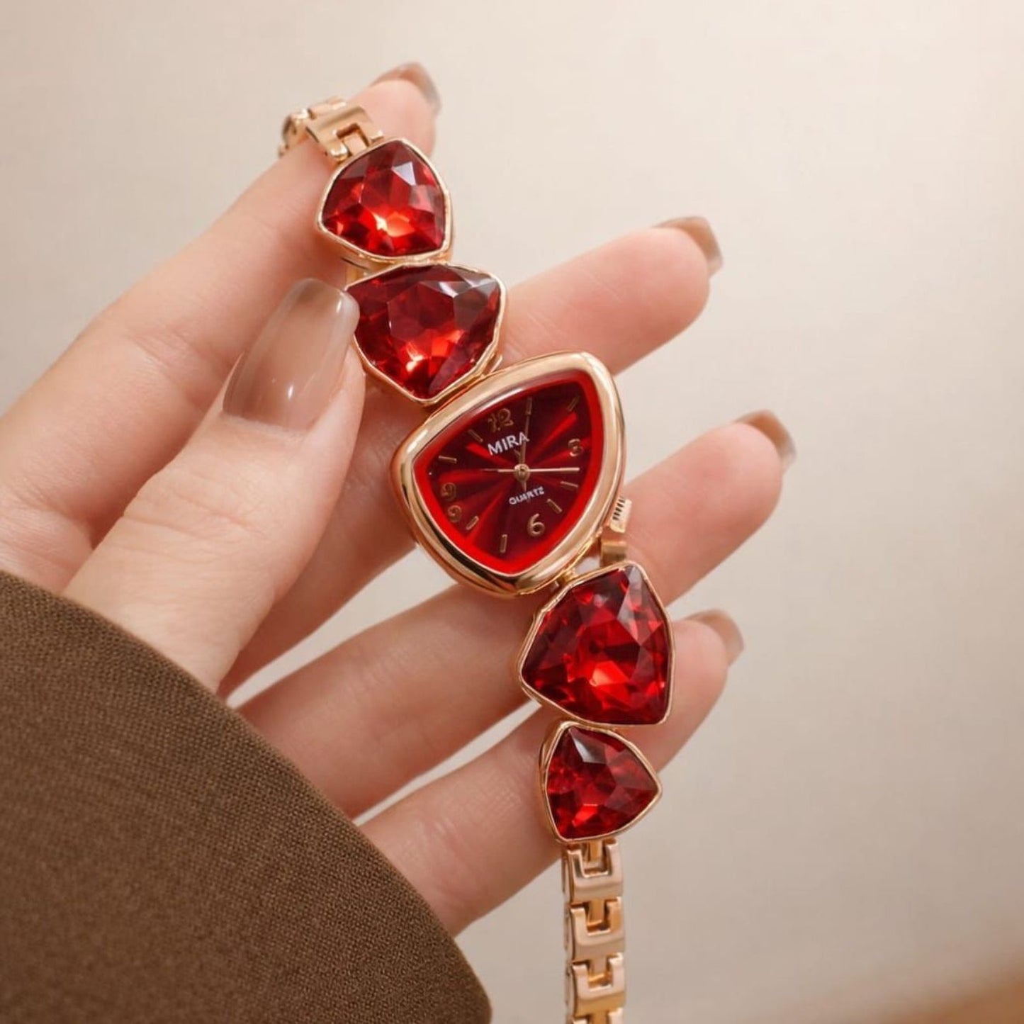 MIRA Crystal Gemstone Bracelet Watch for Women – Red Purple Blue | Quartz Luxury | Zeenora Pakistan