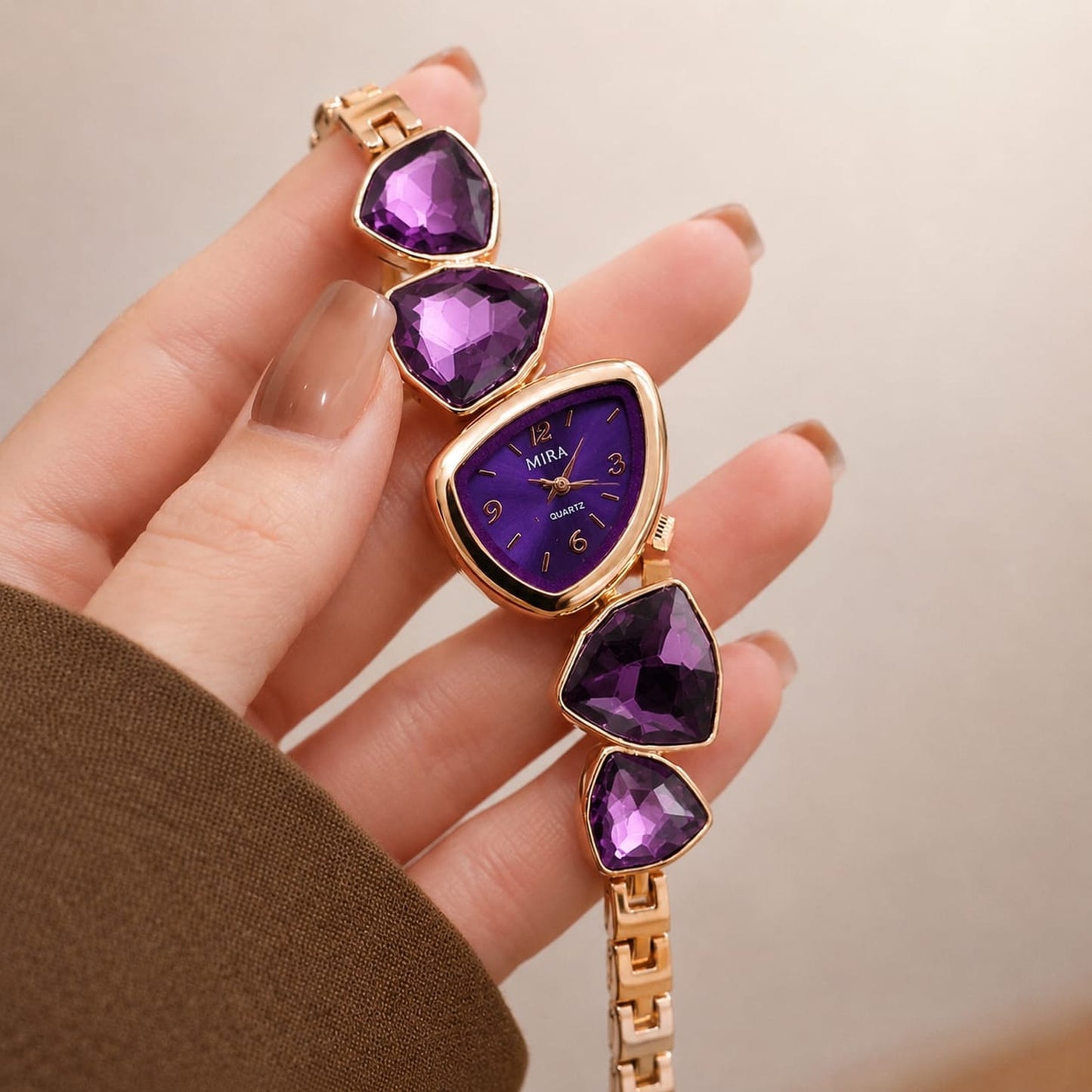 MIRA Crystal Gemstone Bracelet Watch for Women – Red Purple Blue | Quartz Luxury | Zeenora Pakistan