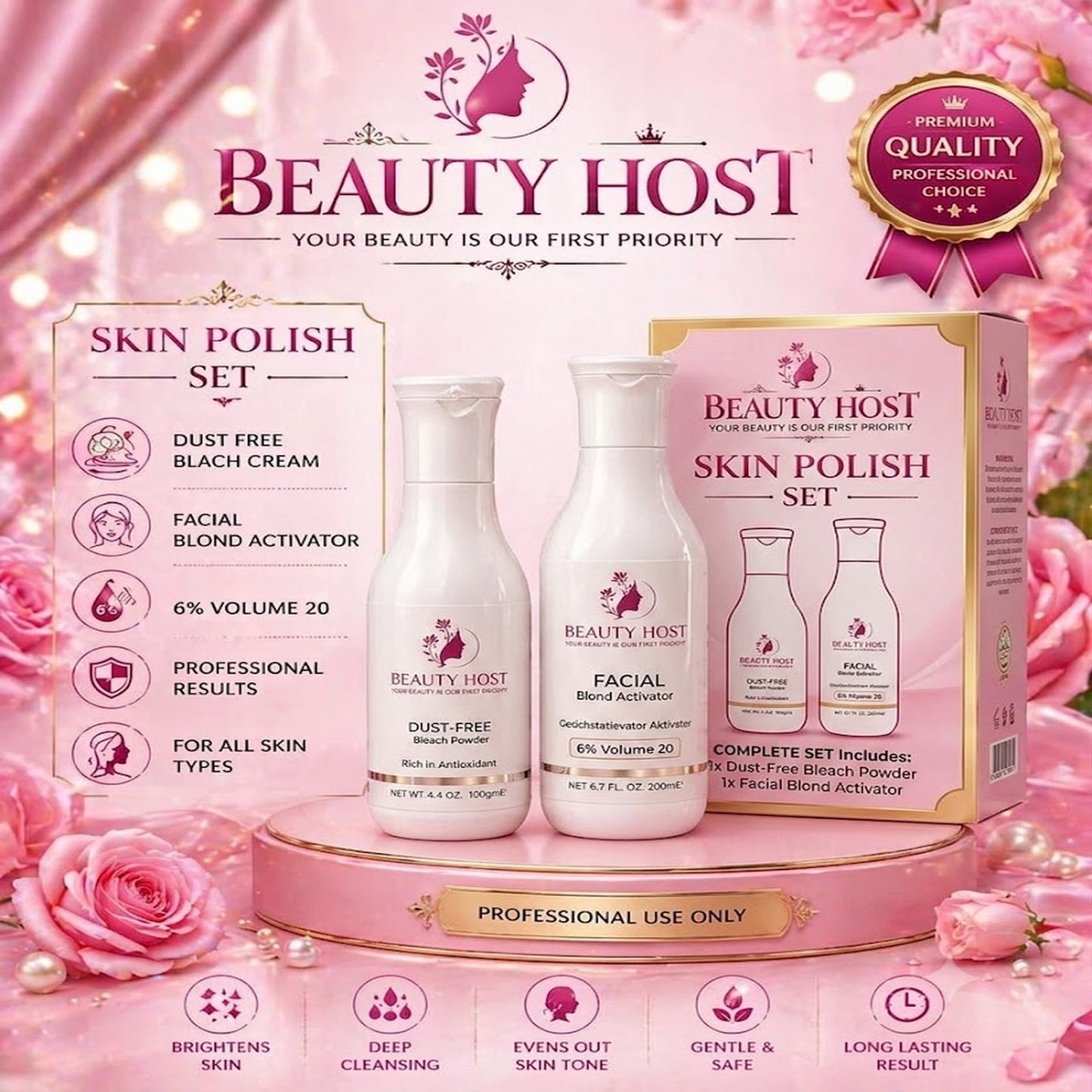 Beauty Host Facial Blond Activator & Dust-Free Bleach Powder Combo