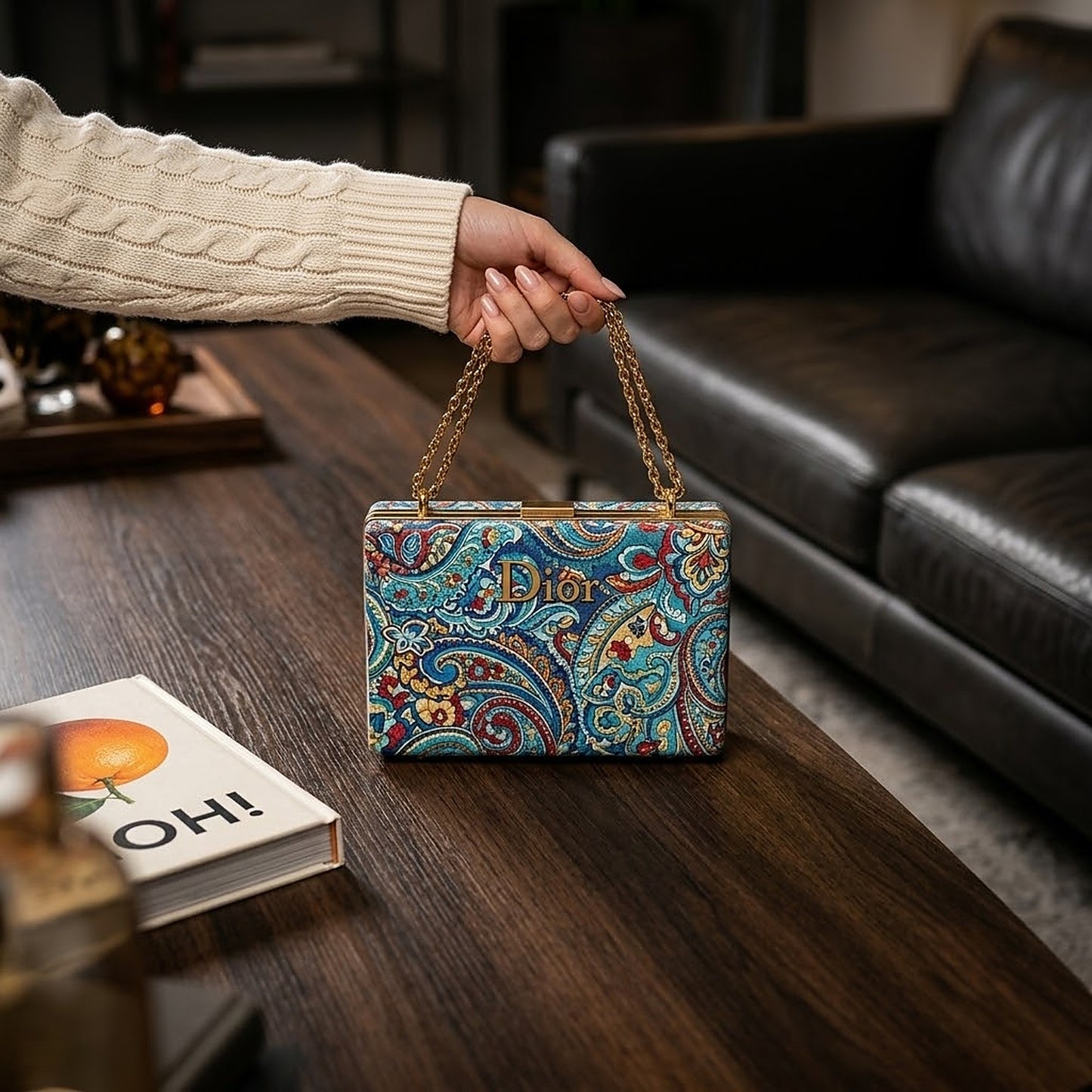 Marble-Pattern hand Bags with Gold Chain Strap