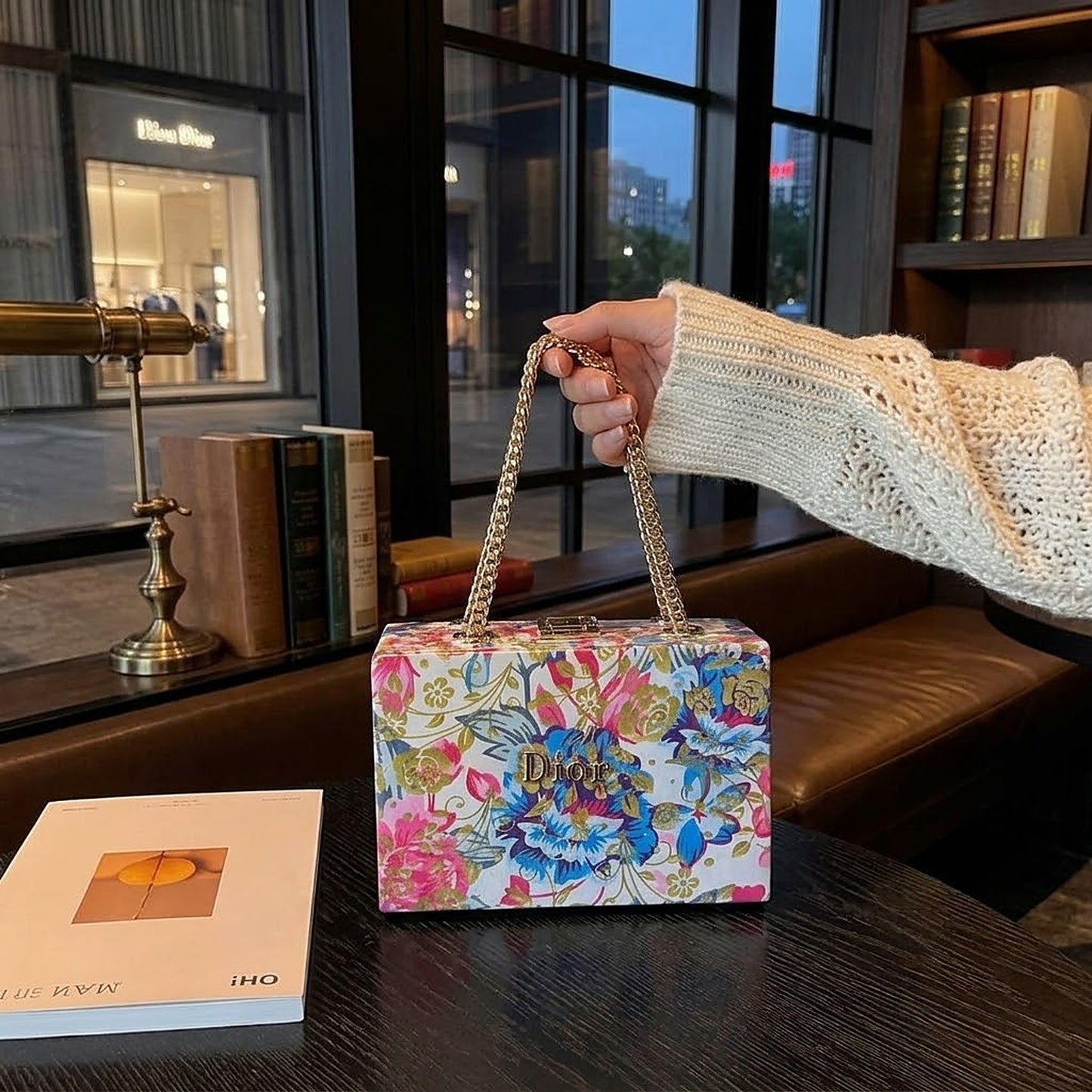 Marble-Pattern hand Bags with Gold Chain Strap