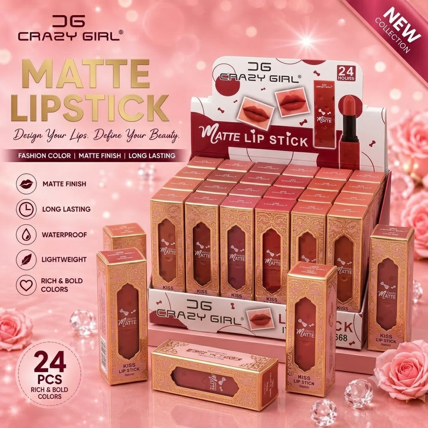 Crazy Girl Matte Lipstick Set – 24 Pcs Long-Lasting & Waterproof Lipsticks