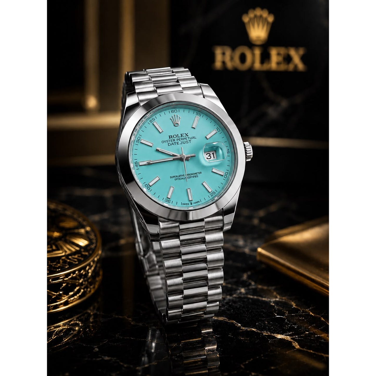 Premium Rolex Datejust Tiffany Blue Dial – Luxury Multi-Compartment Wooden Box Edition