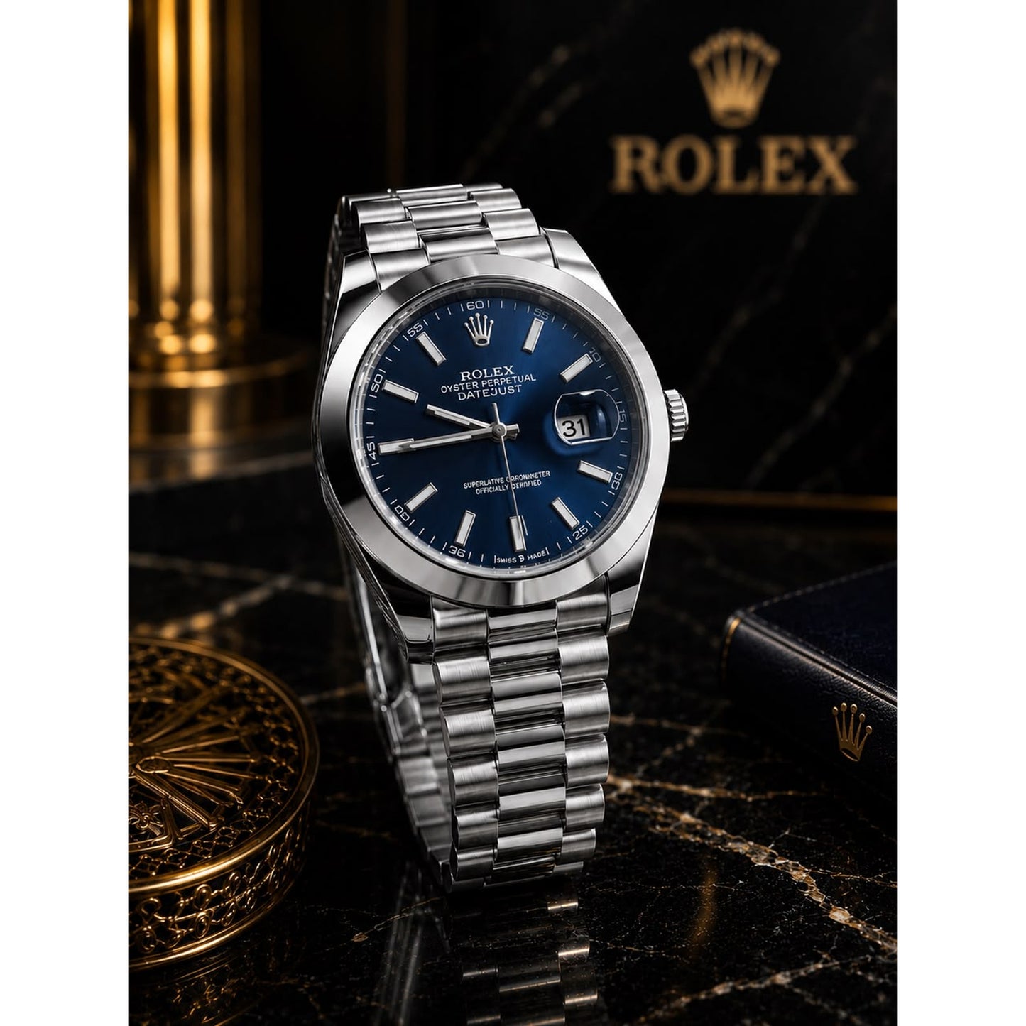 Luxury Rolex Datejust Blue Dial with Premium Wooden Box Set