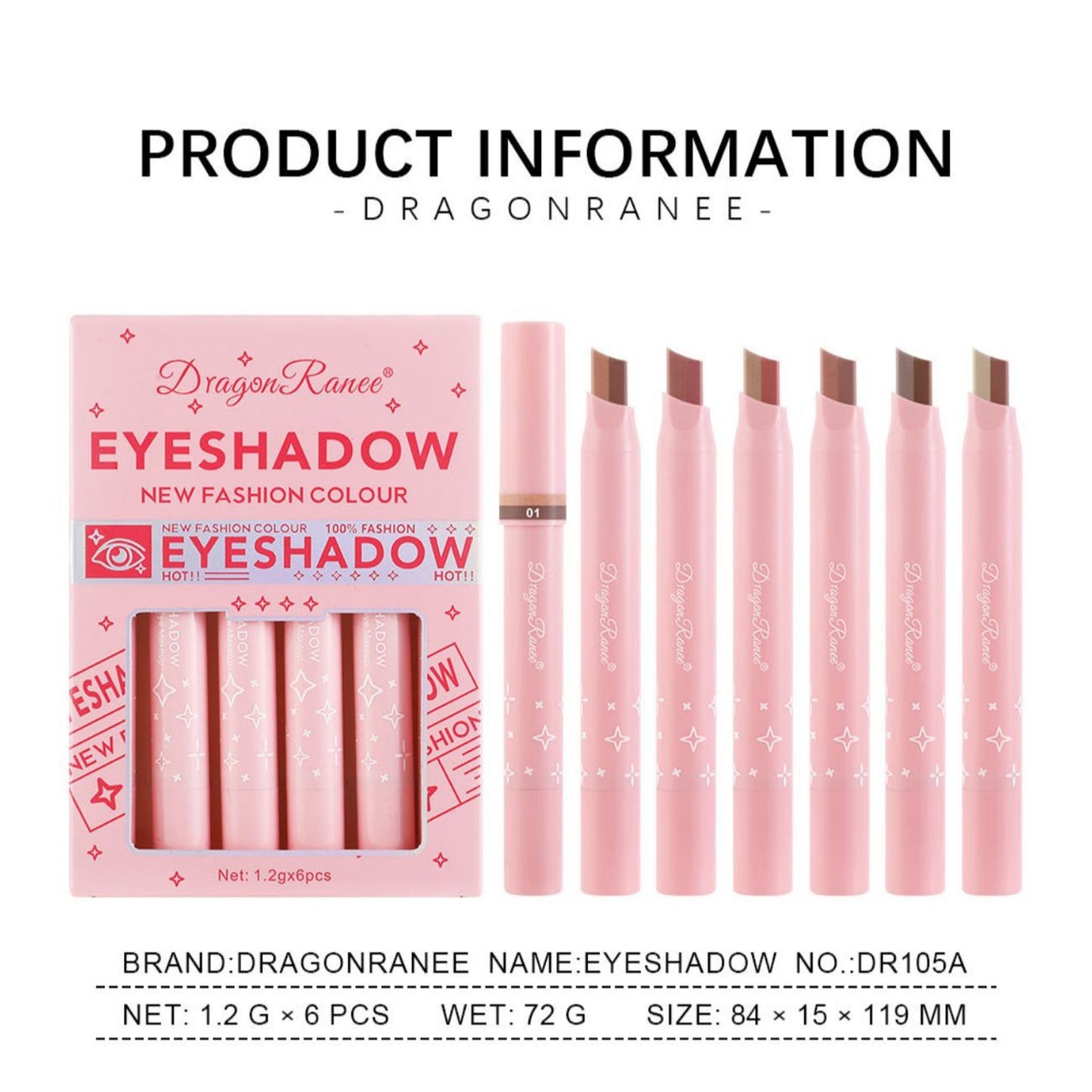 Dragon Ranee New Fashion Colour Eyeshadow Stick Set (6 Pcs)